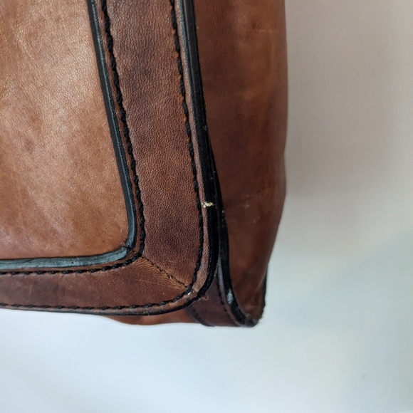 Fossil Two Tone Brown Leather Briefcase Messenger Tote Large Laptop Bag - Picture 6 of 8